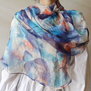 Handmade Leaf Georgette 100% Silk Scarves Multicol